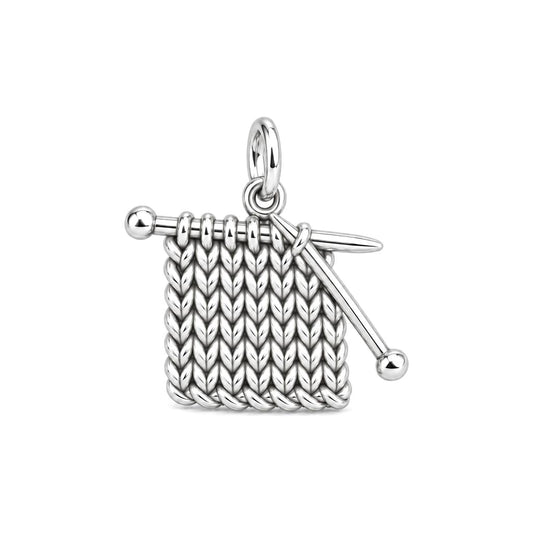 Work in Progress Knitting Charm and Polyester Cord Bracelet Set – silver charm, front view