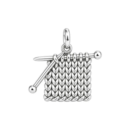 Work in Progress Knitting Charm and Polyester Cord Bracelet Set – back of the charm, engraving area