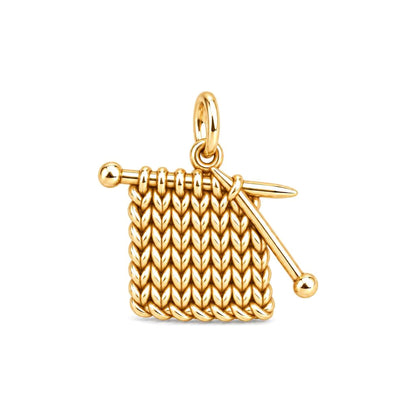 Work in Progress Knitting Charm and Polyester Cord Bracelet Set – 18K gold charm, front view