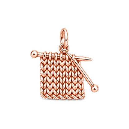 Work in Progress Knitting Charm and Polyester Cord Bracelet Set – rose gold charm, front view