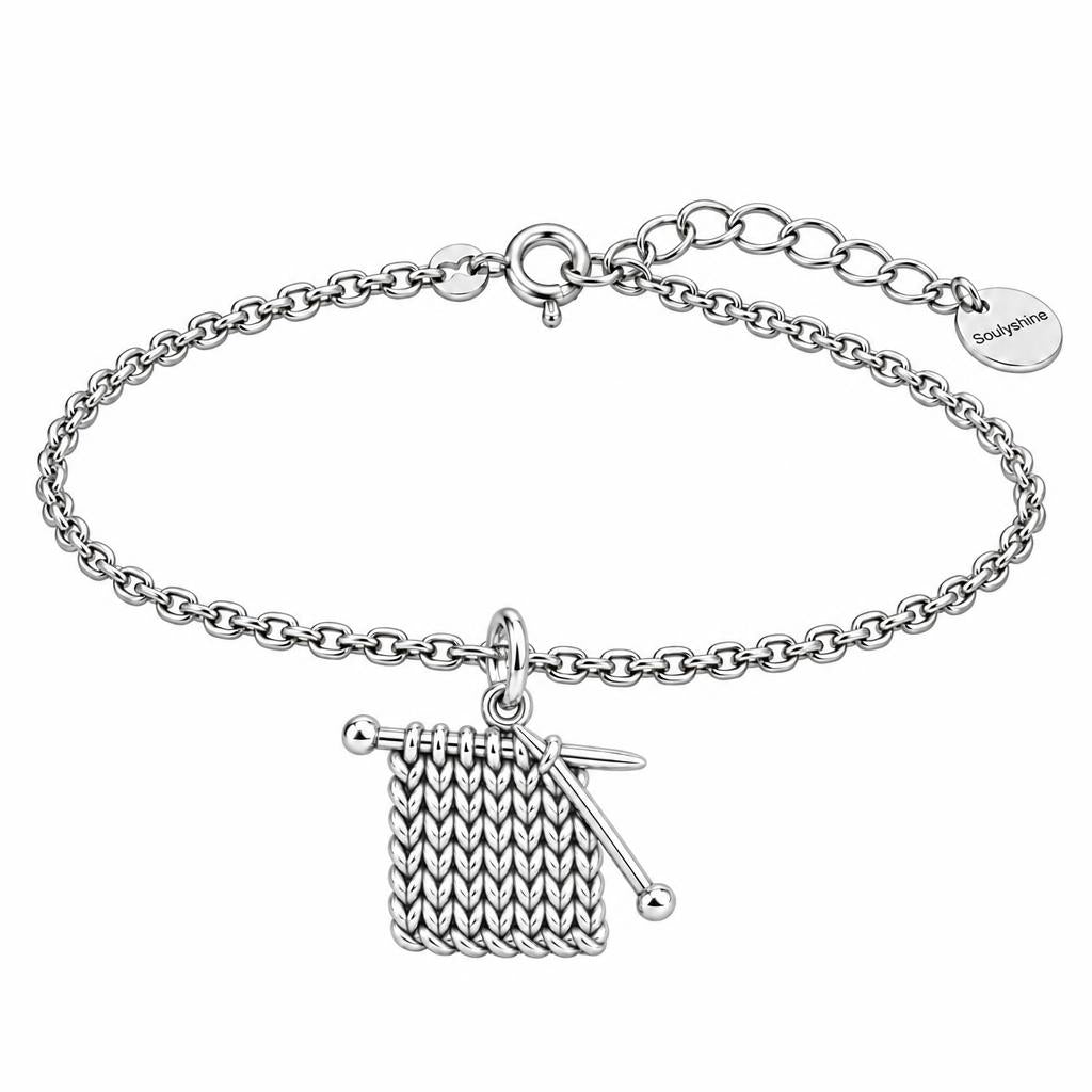 Work in Progress Knitting Charm Bracelet Set – silver, front view