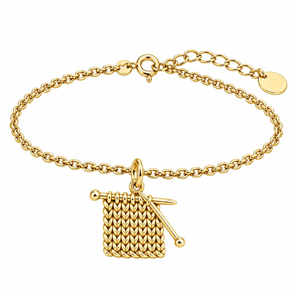 Work in Progress Knitting Charm Bracelet Set – 18K gold, front view