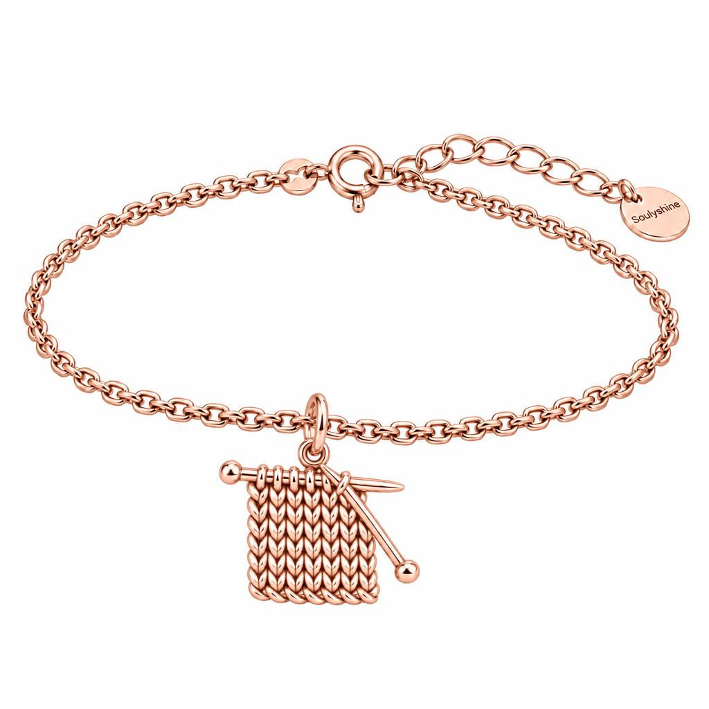 Work in Progress Knitting Charm Bracelet Set – rose gold, front view