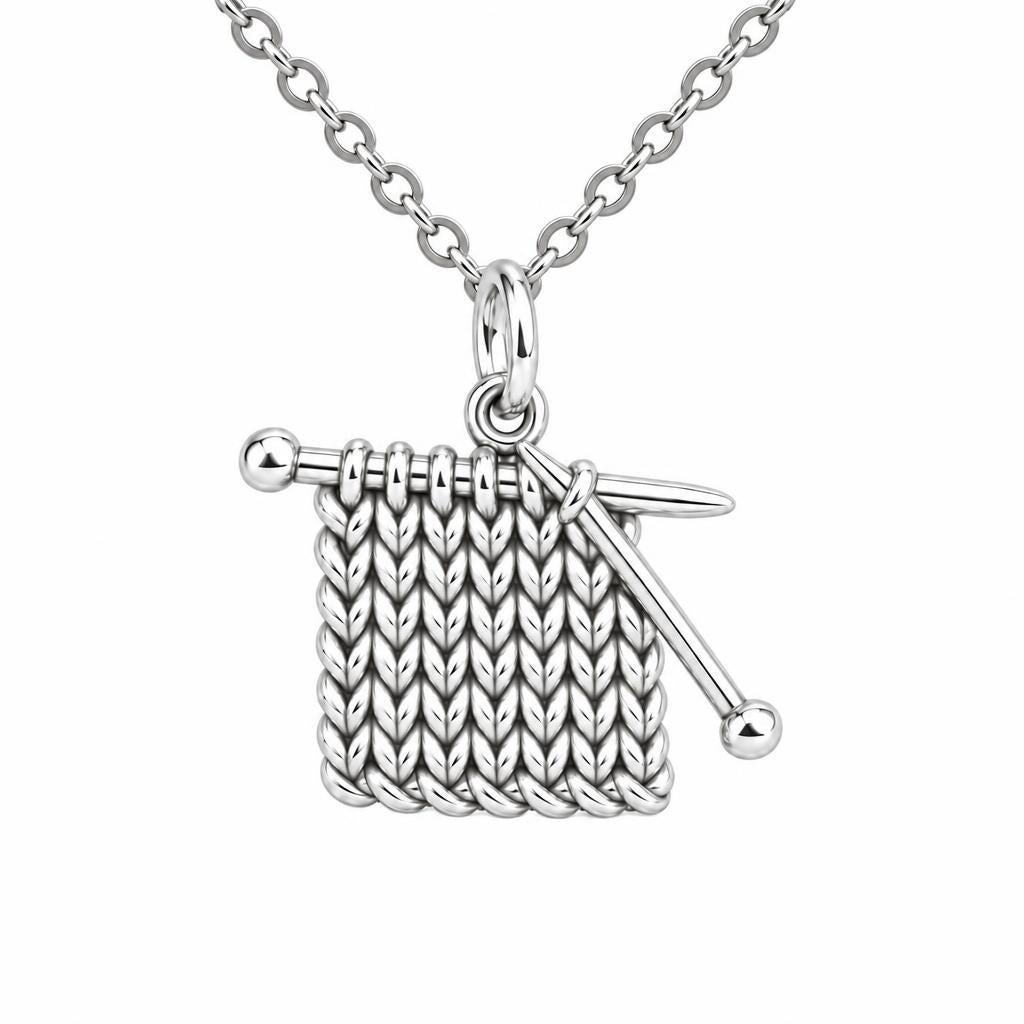 Work in Progress Knitting Charm Necklace Set – silver, front view