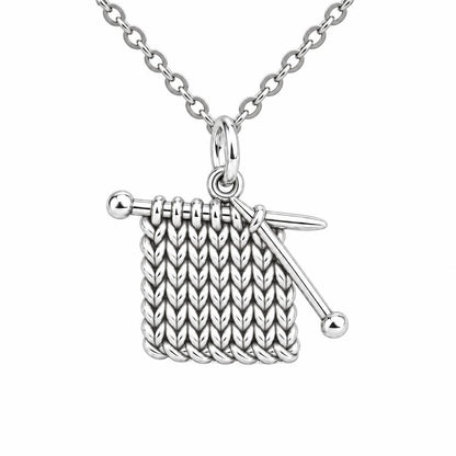 Work in Progress Knitting Charm Necklace Set – silver, front view