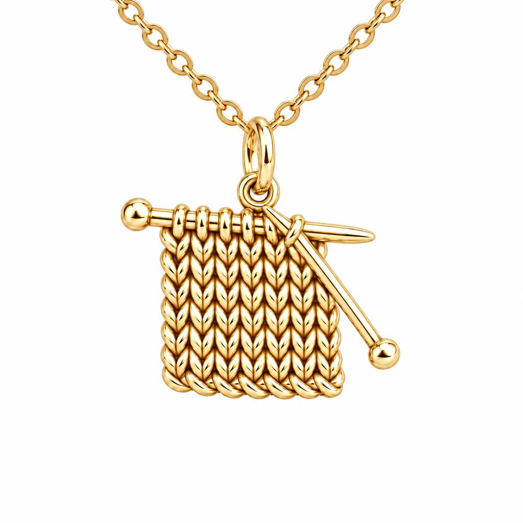 Work in Progress Knitting Charm Necklace Set – 18K gold, front view