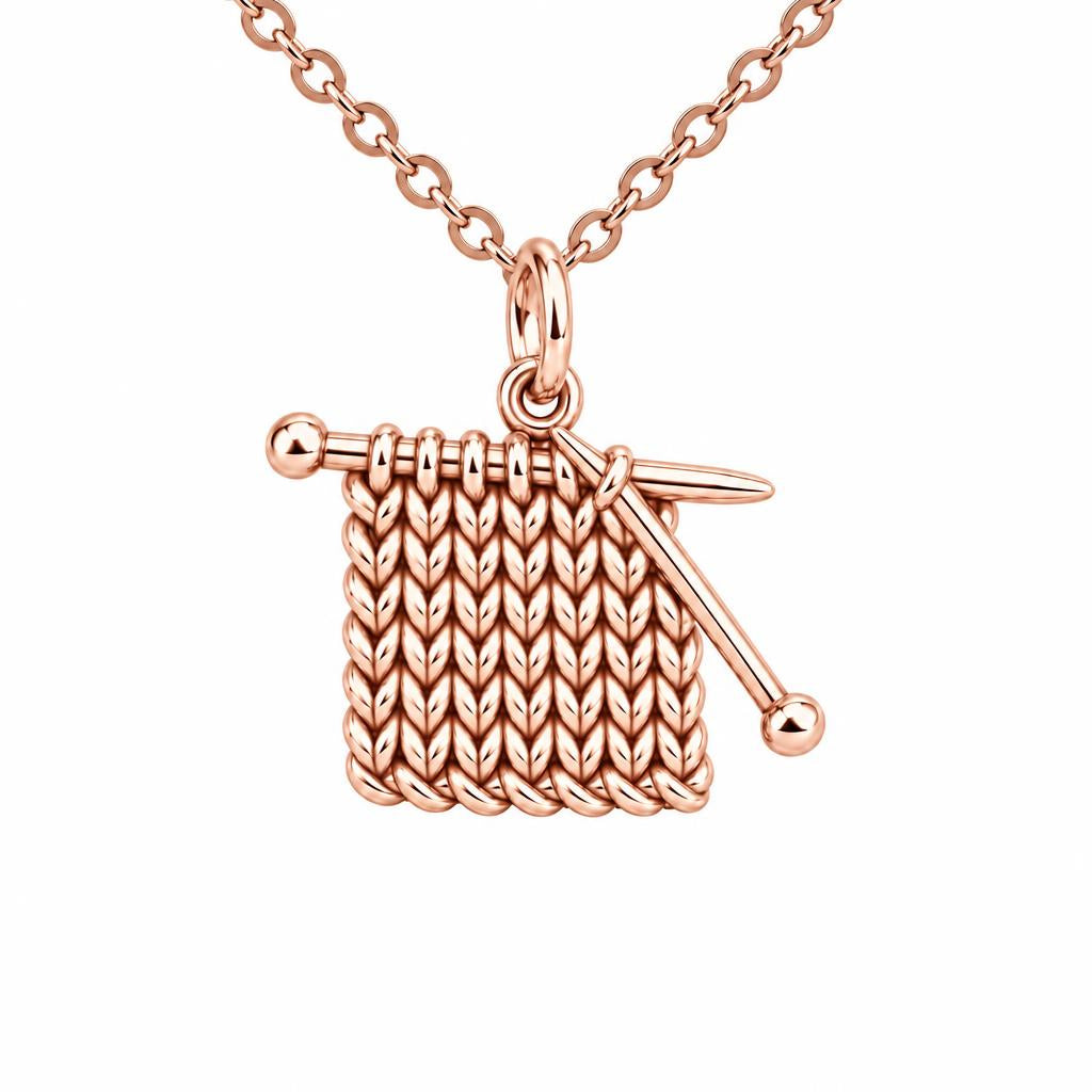 Work in Progress Knitting Charm Necklace Set – rose gold, front view