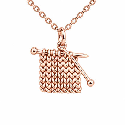Work in Progress Knitting Charm Necklace Set – rose gold, front view