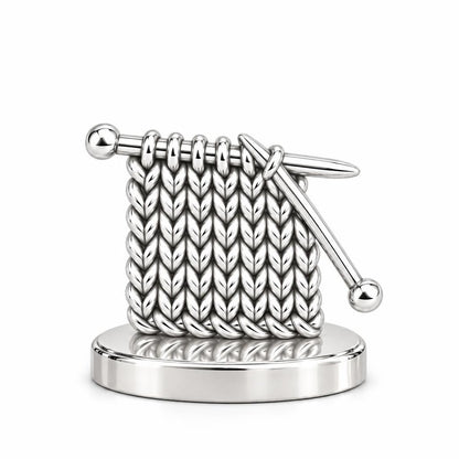 Work in Progress Knitting Keepsake Plaque – silver, front view