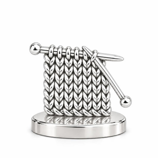 Work in Progress Knitting Keepsake Plaque – silver, front view