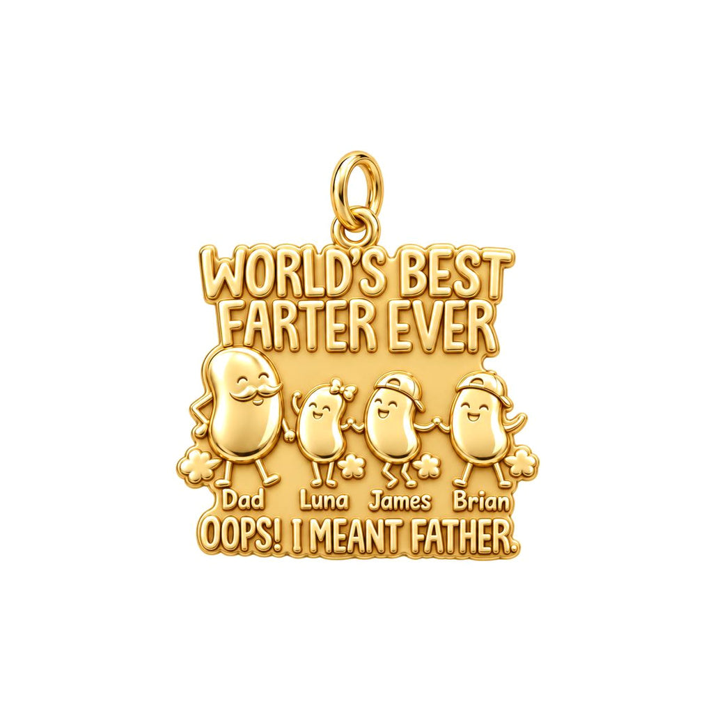 World's Best Farter Charm Bracelet – Personalized Dad Gift – 18K gold plated 3 cm charm, front view