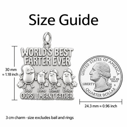 World's Best Farter Charm Bracelet – Personalized Dad Gift – size guide, 3 cm charm next to a quarter