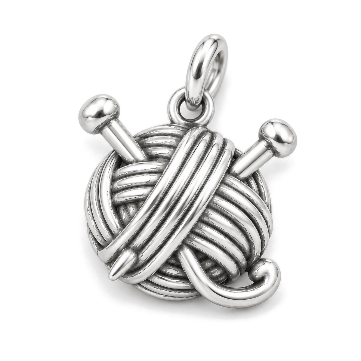 Yarn & Needles Charm — Silver Super Macro | charm-topics-remaining-444-2026-09-14 | topic-092