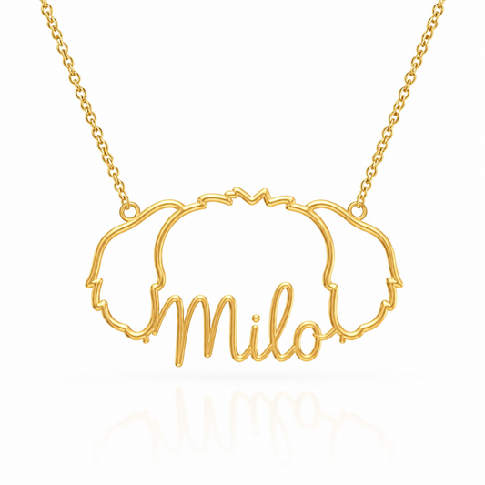 Yorkipoo Whisper of Paws - Personalized Outline Your Pet's Face and Name Necklace