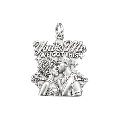 You And Me We Got This Charm Bracelet – Personalized Couple Gift – silver plated 3 cm charm, front view