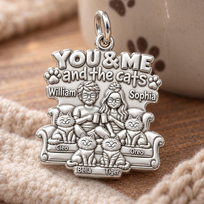 You Me and the Cats Charm Bracelet – Personalized Couple Gift – macro detail of the charm