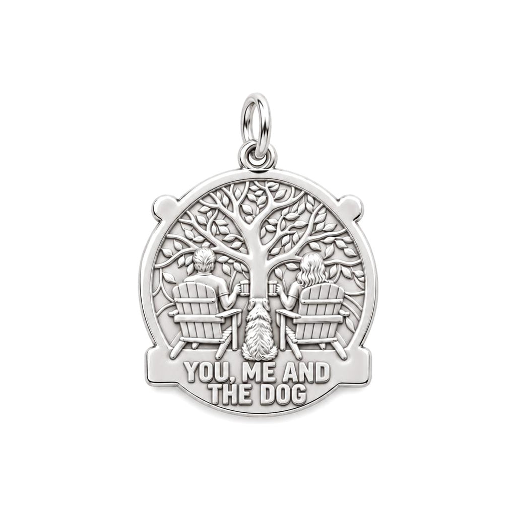 You Me and the Dog Charm and Polyester Cord Bracelet Set – silver plated 3 cm charm, front view
