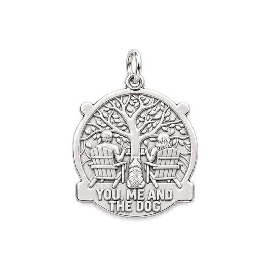 You Me and the Dog Charm and Polyester Cord Bracelet Set – silver plated 3 cm charm, front view