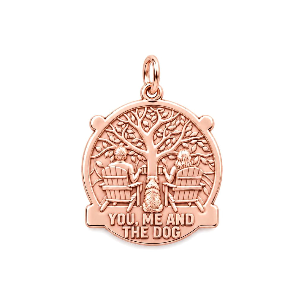 You Me and the Dog Charm and Polyester Cord Bracelet Set – rose gold 3 cm charm, front view