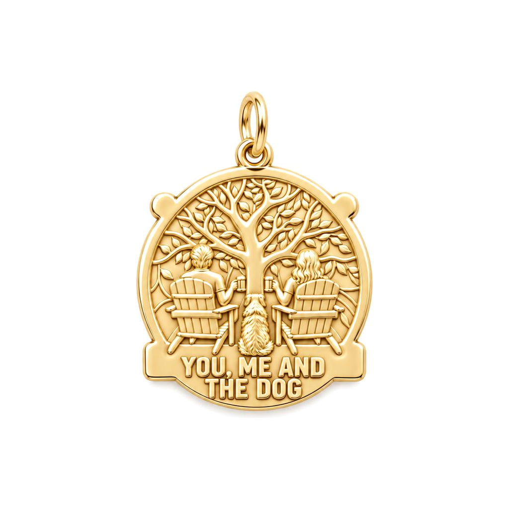 You Me and the Dog Charm and Polyester Cord Bracelet Set – 18K gold plated 3 cm charm, front view