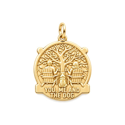 You Me and the Dog Charm and Polyester Cord Bracelet Set – 18K gold plated 3 cm charm, front view