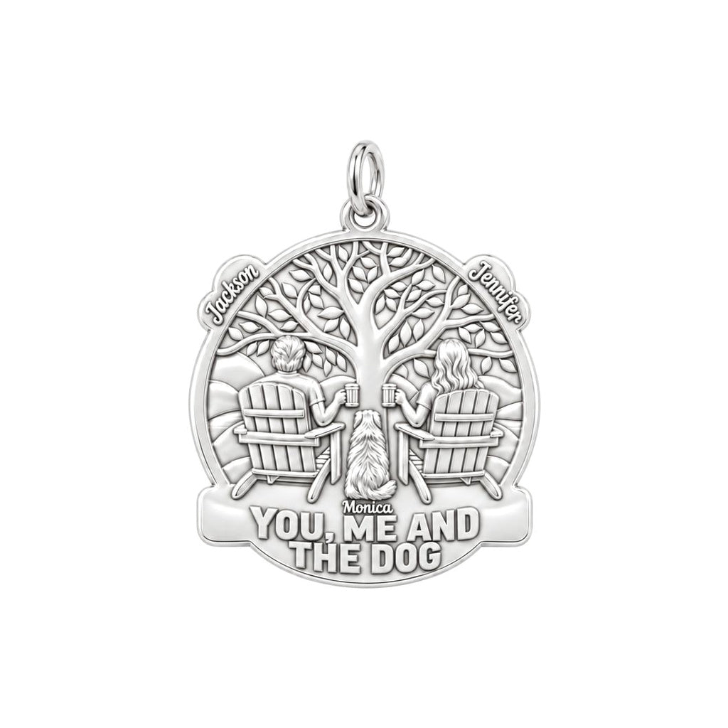 You Me and The Dog Charm Bracelet – Personalized Couple Gift – silver charm, front view