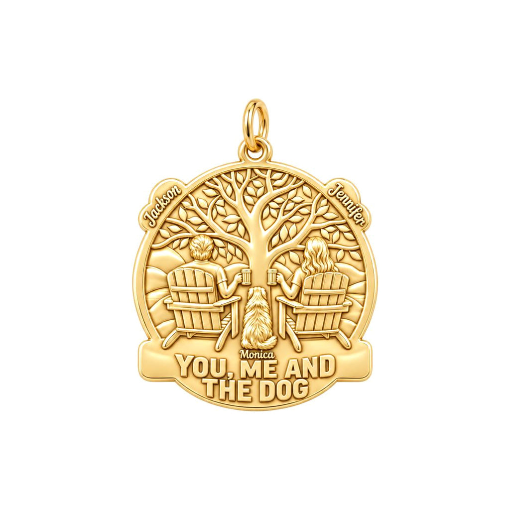 You Me and The Dog Charm Bracelet – Personalized Couple Gift – 18K gold charm, front view