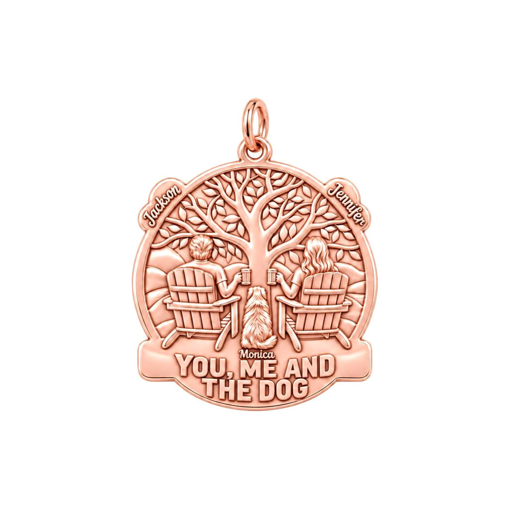You Me and The Dog Charm Bracelet – Personalized Couple Gift – rose gold charm, front view