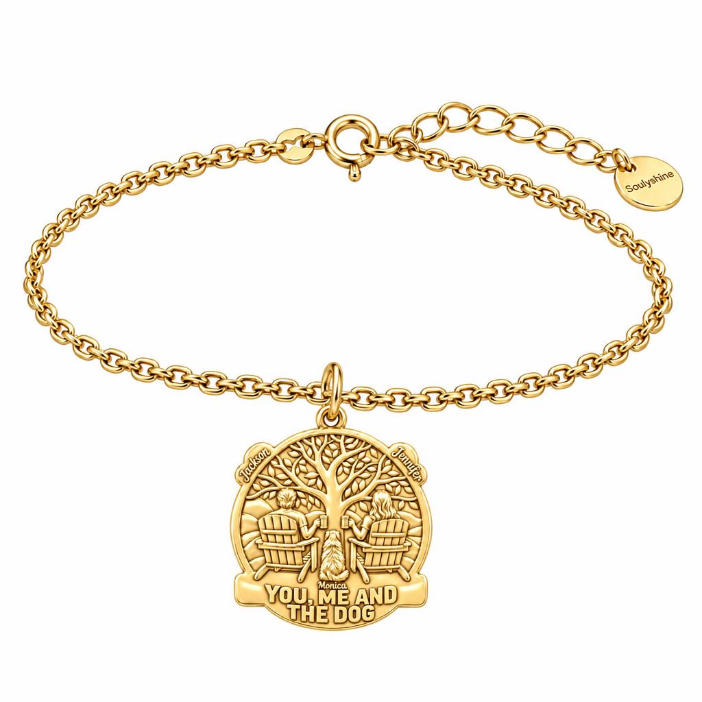 You Me and The Dog Charm Bracelet Set – 18K gold, front view