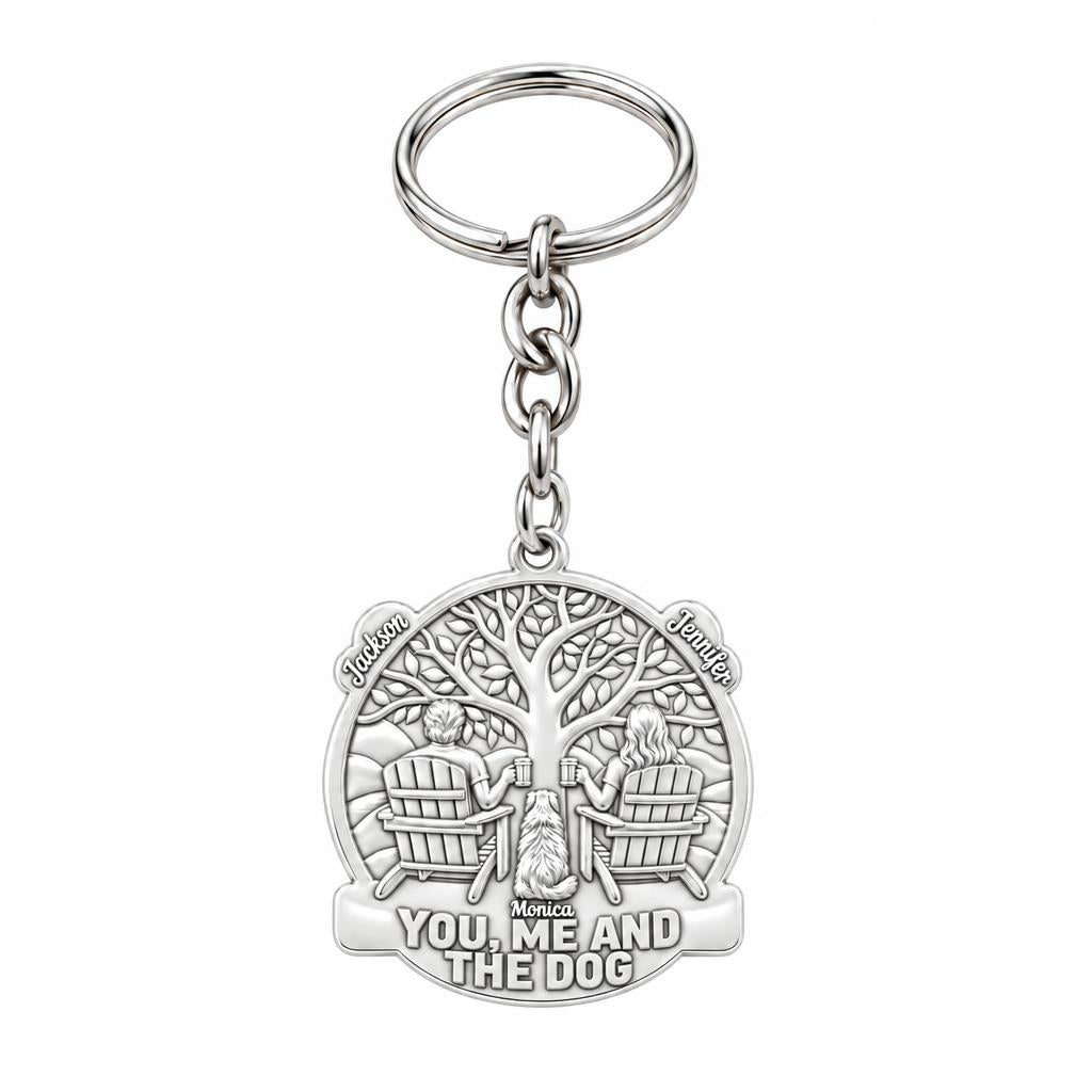 You Me and The Dog Charm Keychain – silver, front view