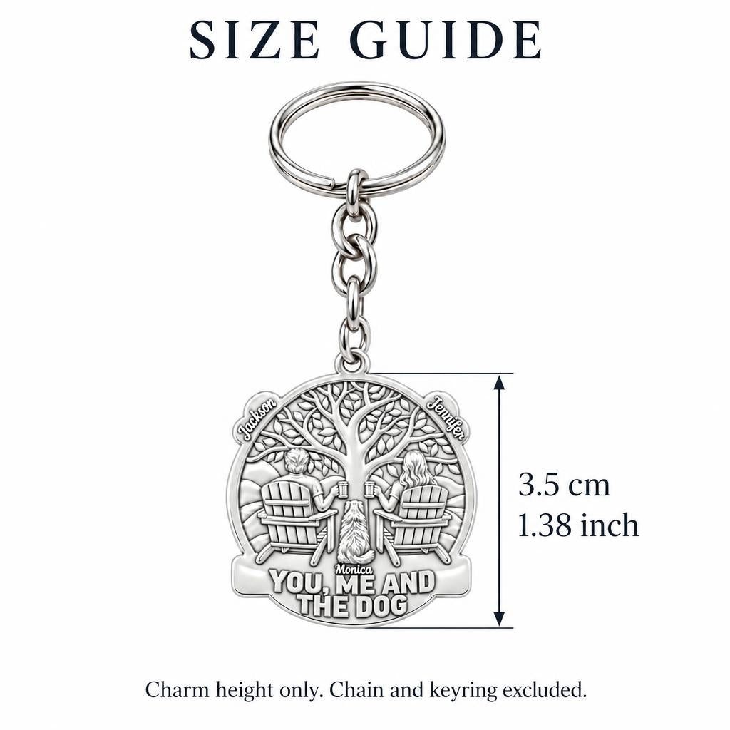 You Me and The Dog Charm Keychain – size guide, 3.5 cm (1.38 in) charm, chain and keyring excluded