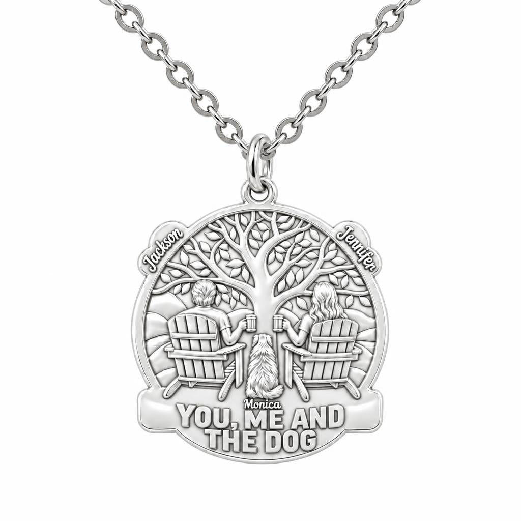 You Me and The Dog Charm Necklace Set – silver, front view