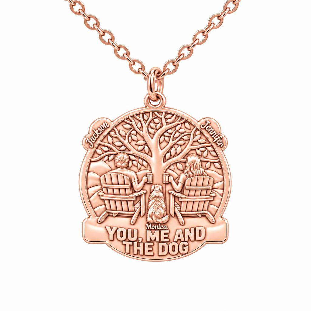 You Me and The Dog Charm Necklace Set – rose gold, front view