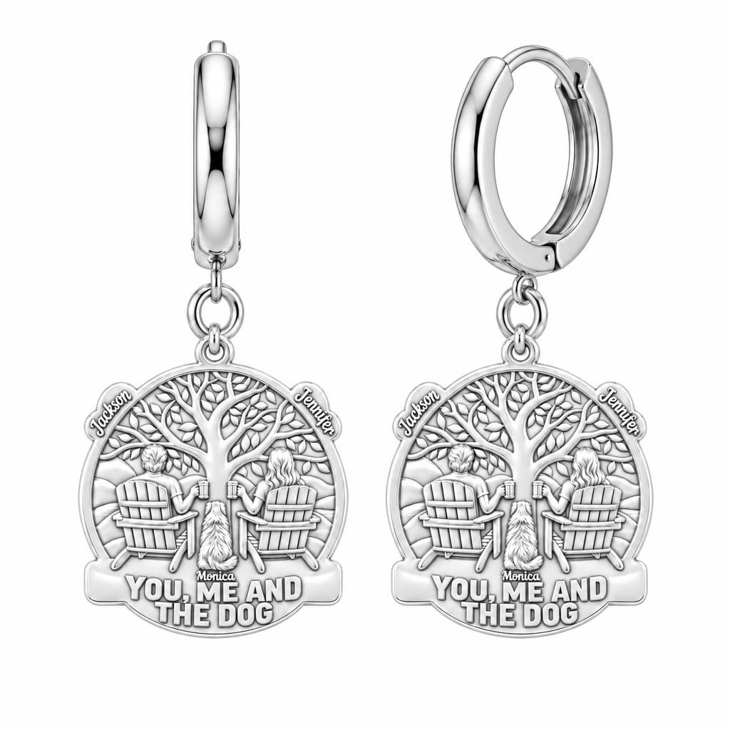 You Me and The Dog Huggie Charm Earrings – silver, front view