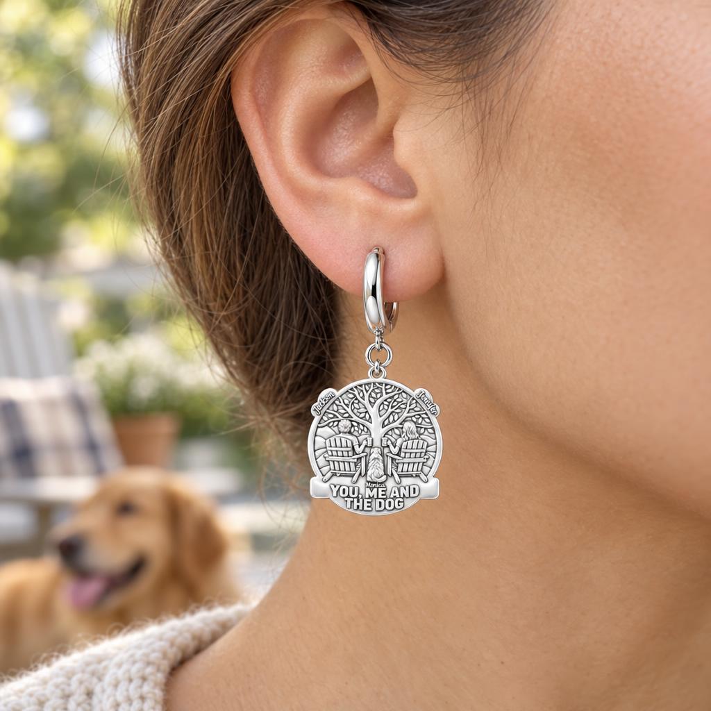 You Me and The Dog Huggie Charm Earrings – worn / in use