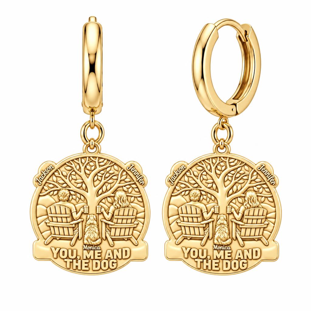 You Me and The Dog Huggie Charm Earrings – 18K gold, front view