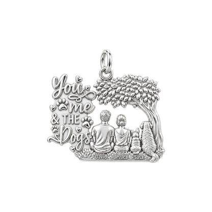 You Me And The Dogs Charm Bracelet – Personalized Couple Gift – silver plated 3 cm charm, front view