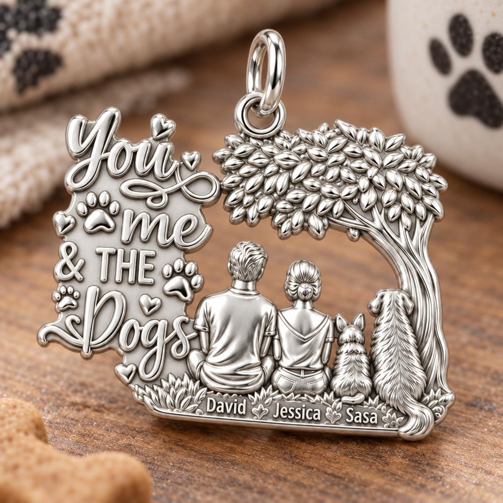 You Me And The Dogs Charm Bracelet – Personalized Couple Gift – macro detail of the charm