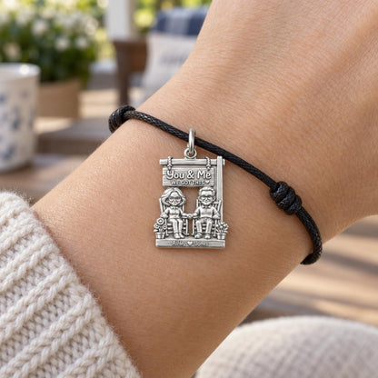 You & Me Rocking Chairs Charm and Polyester Cord Bracelet Set