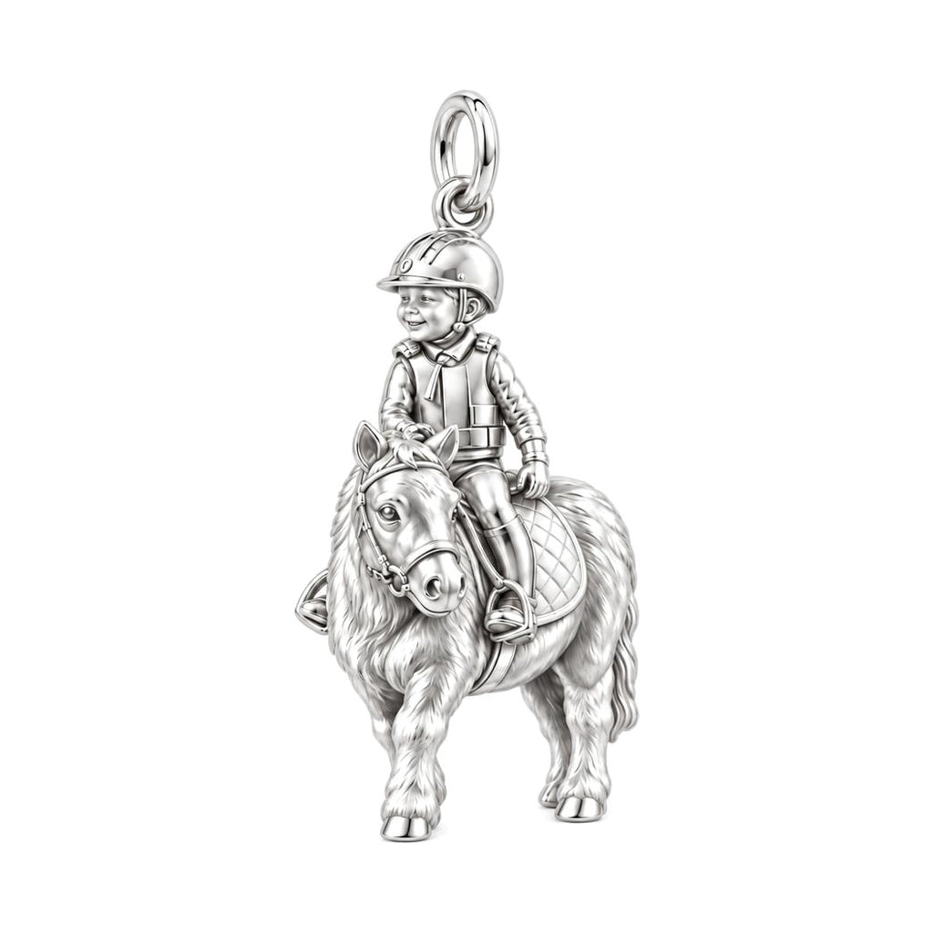 Young Rider and Pony Charm Bracelet – Personalized Mom Gift – silver charm, front view