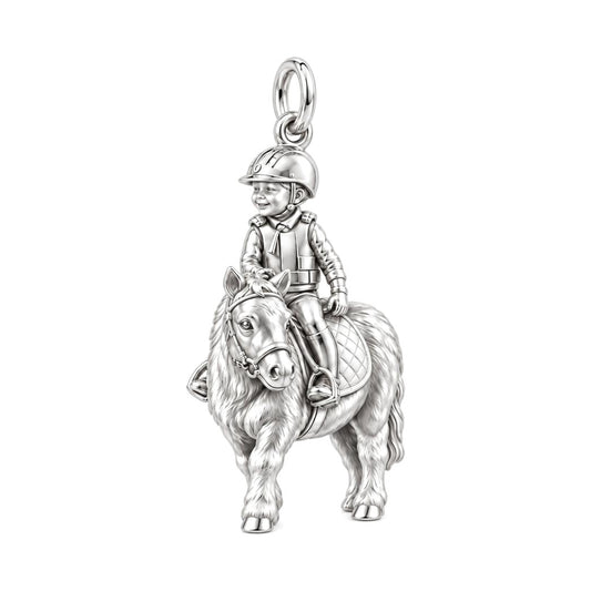 Young Rider and Pony Charm Bracelet – Personalized Mom Gift – silver charm, front view