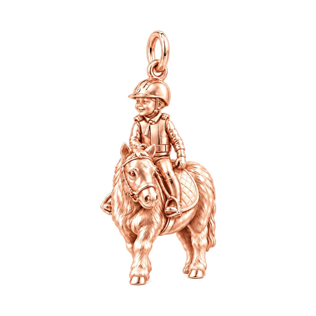 Young Rider and Pony Charm Bracelet – Personalized Mom Gift – rose gold charm, front view