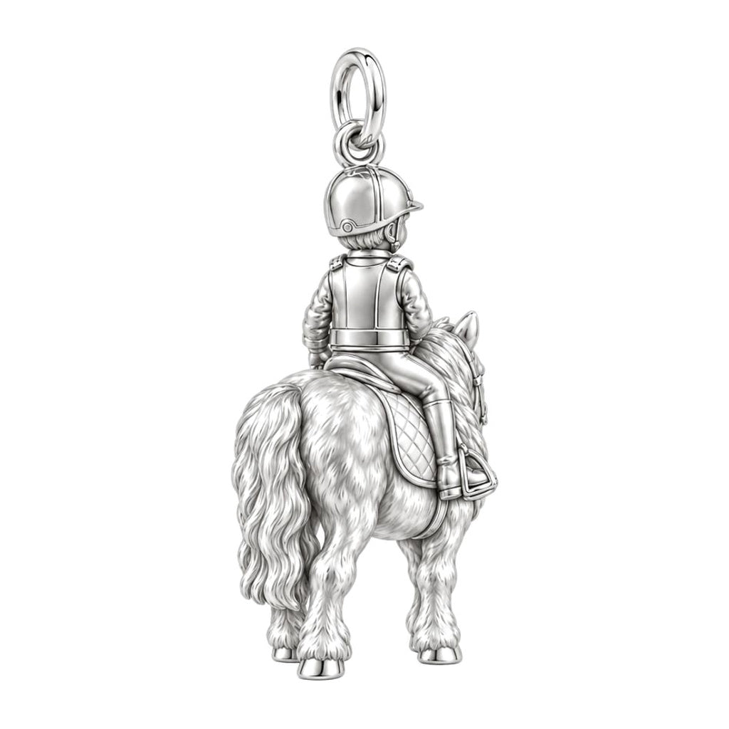 Young Rider and Pony Charm Bracelet – Personalized Mom Gift – back of the charm, engraving area