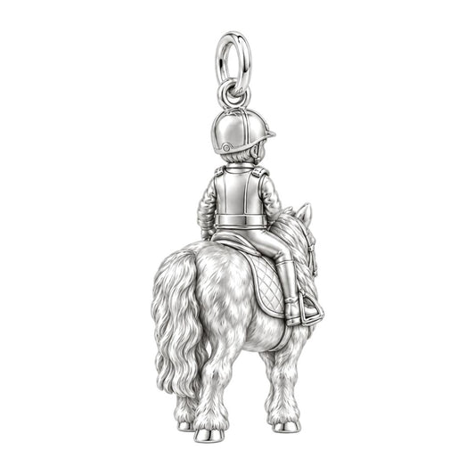 Young Rider and Pony Charm Bracelet – Personalized Mom Gift – back of the charm, engraving area