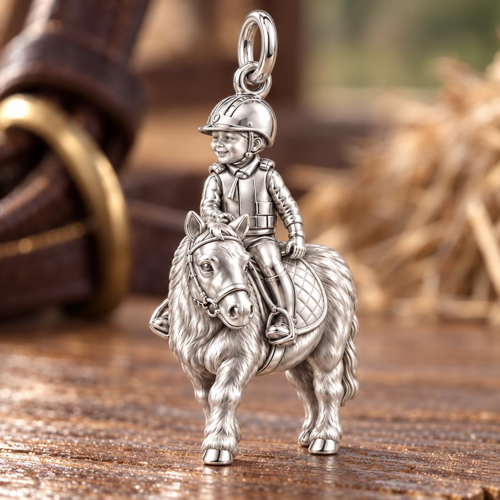 Young Rider and Pony Charm Bracelet – Personalized Mom Gift – macro detail of the charm