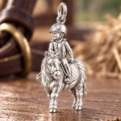 Young Rider and Pony Charm Bracelet – Personalized Mom Gift – macro detail of the charm