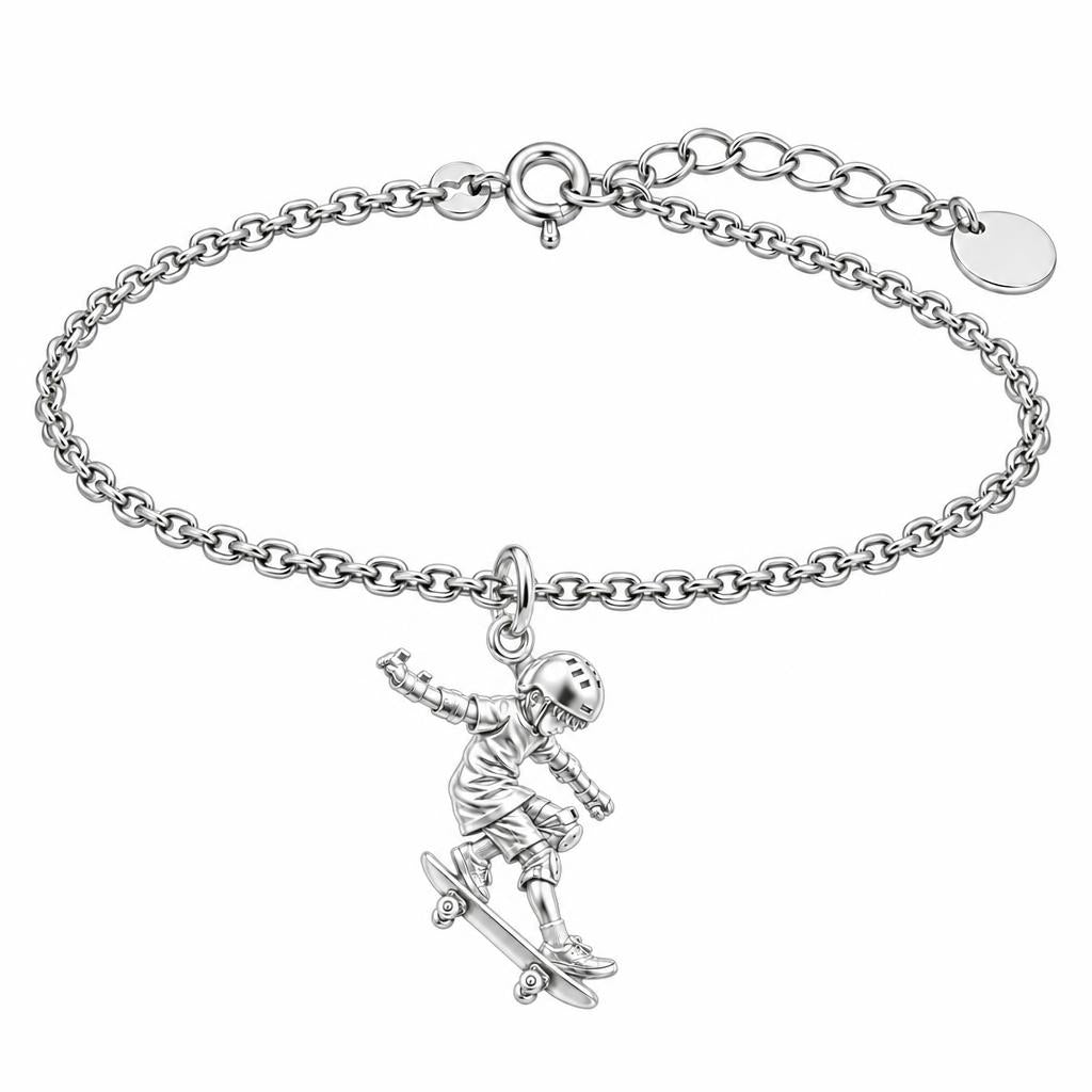 Young Skater in Motion Charm Bracelet Set – silver, front view