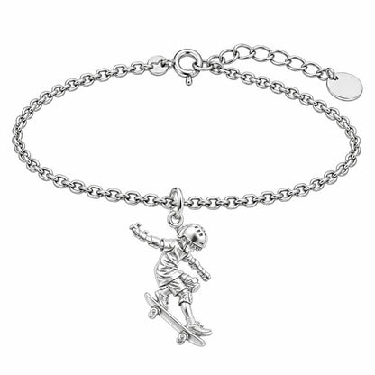 Young Skater in Motion Charm Bracelet Set – silver, front view