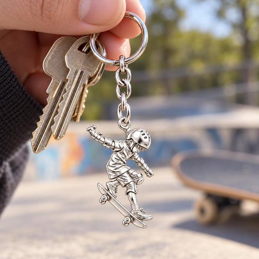 Young Skater in Motion Charm Keychain – worn / in use