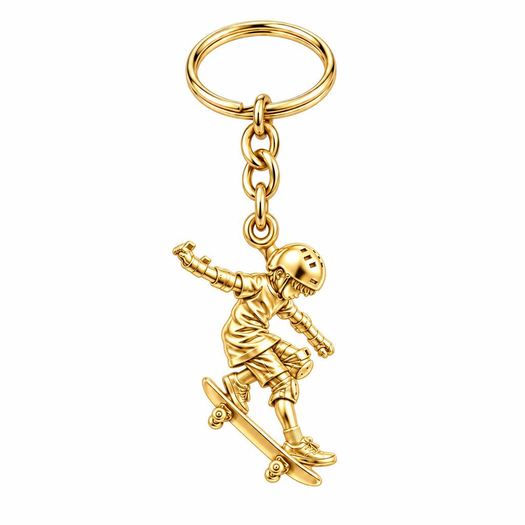 Young Skater in Motion Charm Keychain – 18K gold, front view